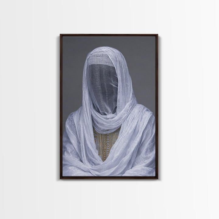 White Veiled African Woman Portrait Wall Art, Afrocentric Cultural Photography, Elegant Spiritual Home Decor Canvas Print