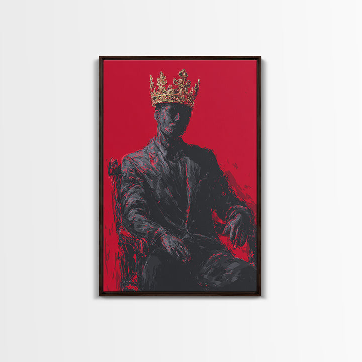 Crowned Black Man Portrait Canvas Print, Red Royal Afrocentric Wall Art, African American Art, Bold Modern Home Decor, Gift For Him