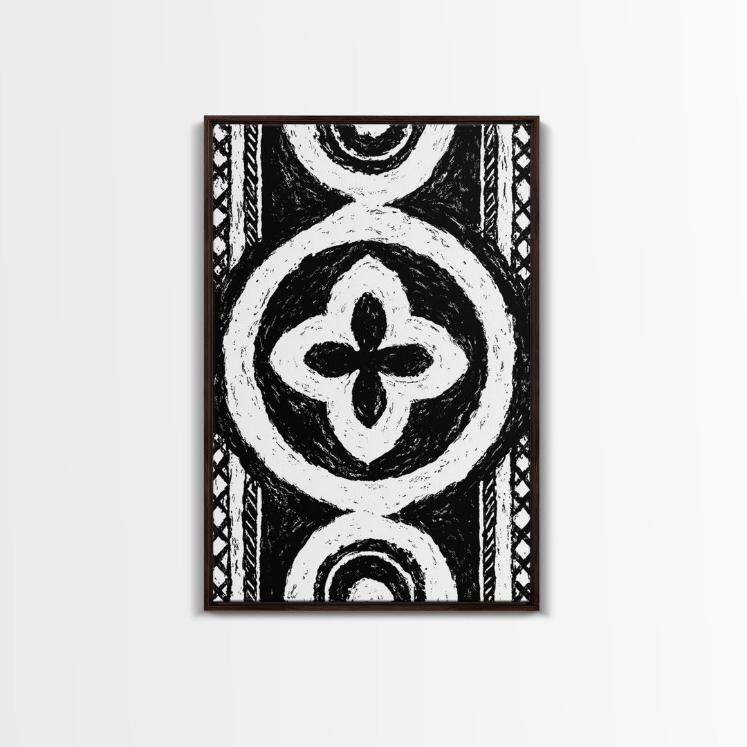 Black And White African Pattern Wall Art, Tribal Textile Canvas Print, Mud Cloth Decor, Geometric Boho Wall Decor, Unique Gift