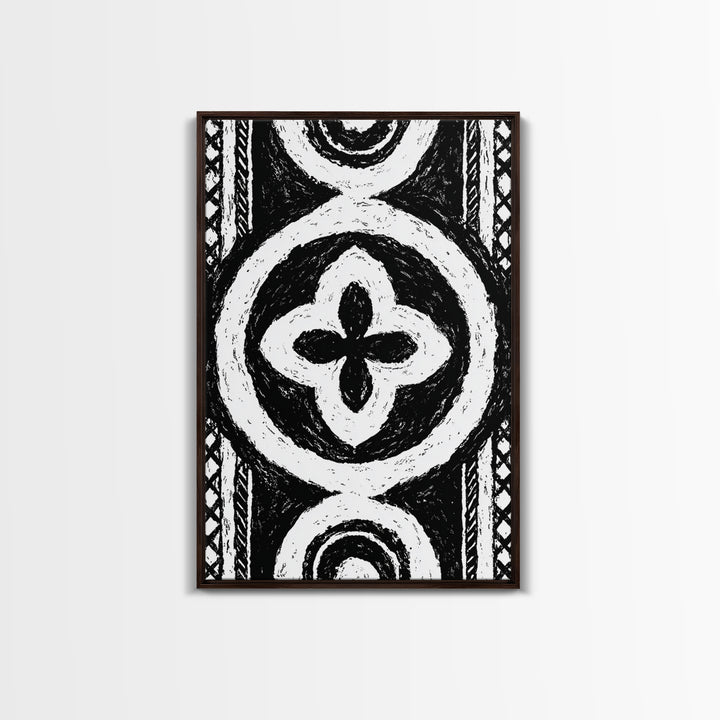 Black And White African Pattern Wall Art, Tribal Textile Canvas Print, Mud Cloth Decor, Geometric Boho Wall Decor, Unique Gift