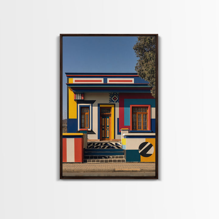 Bold Ndebele Street House Canvas Print, African Wall Art, Geometric Architecture, Colorful Tribal Living Room Decor Gift