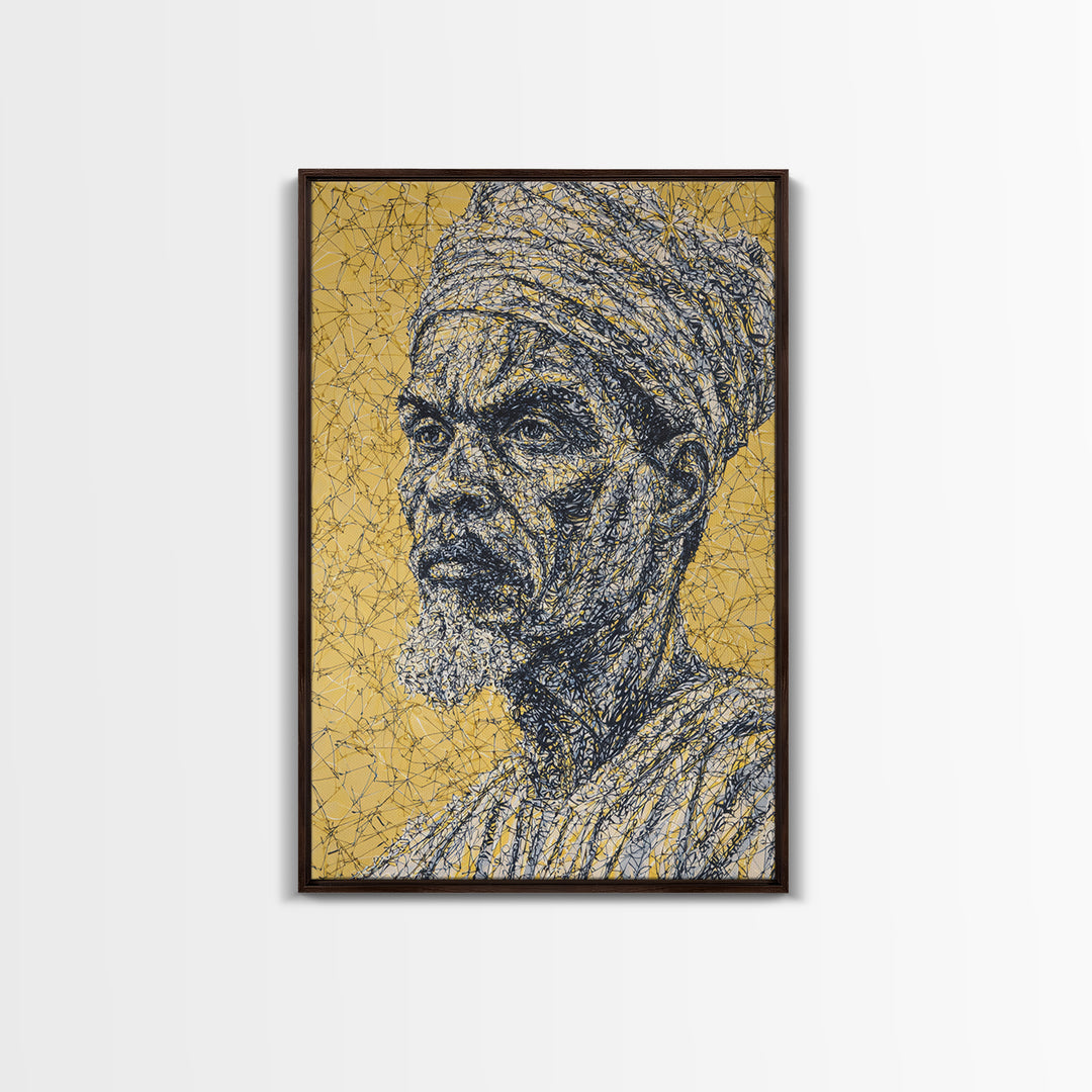 Wise Elder African Portrait Wall Art, Gold Line Drawing, Black History Decor, Afrocentric Cultural Home Decor Meaningful Gift For Him