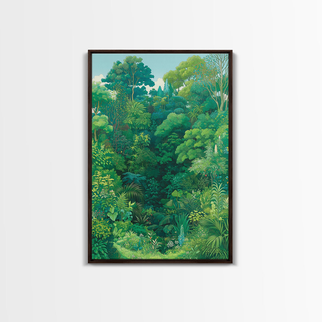 Lush Green Tropical Jungle Wall Art, Botanical Forest Canopy, Nature Scene Art, Modern Home Decor, Large Decor Art, Green Wall Decor