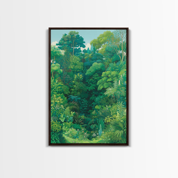 Lush Green Tropical Jungle Wall Art, Botanical Forest Canopy, Nature Scene Art, Modern Home Decor, Large Decor Art, Green Wall Decor