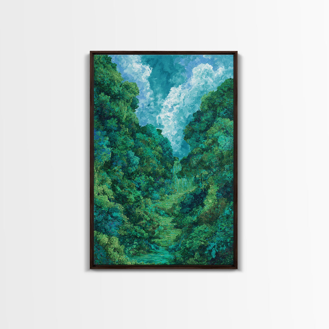 Turquoise Rainforest Valley With Waterfall Canvas Print, Lush Green Landscape, Nature Scene Art, Modern Wall Decor Art Gift