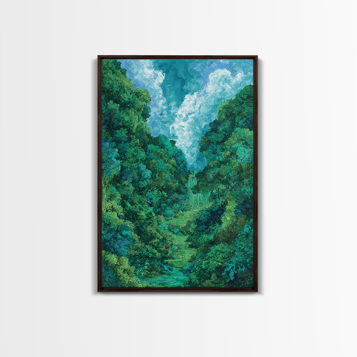Turquoise Rainforest Valley With Waterfall Canvas Print, Lush Green Landscape, Nature Scene Art, Modern Wall Decor Art Gift