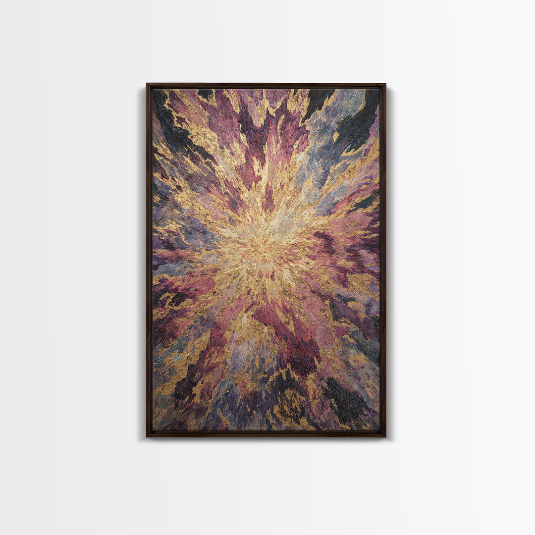 Exploding Abstract Starburst In Gold Plum And Blue Wall Art, Textured Art Print, Modern Canvas Art, Statement Home Decor