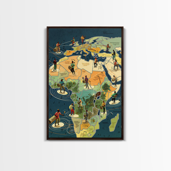 Illustrated Africa Map With Musicians And Dancers Wall Art, African Travel Decor, Cultural Wall Art, Afrocentric Poster Gift