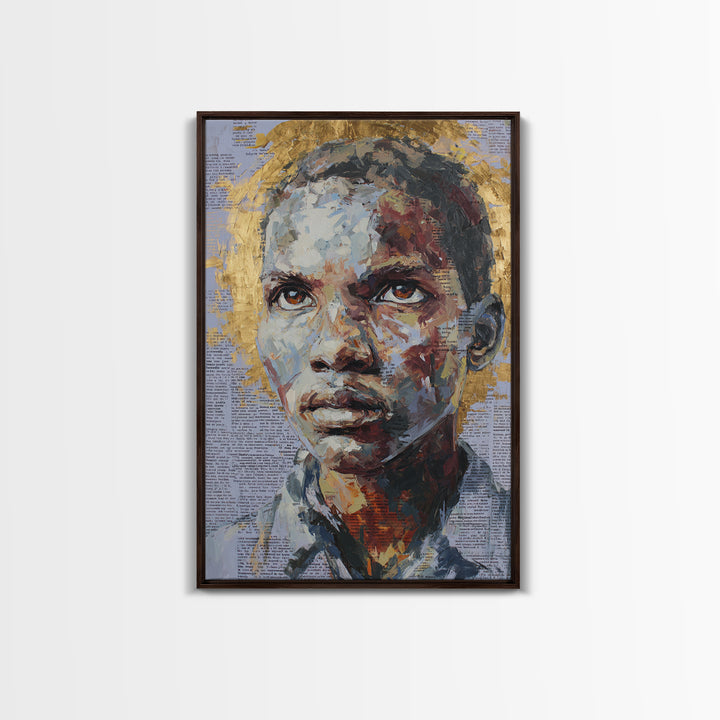 Young African Boy Portrait With Golden Halo Wall Art, Black Art Print, Melanin Artwork, Afrocentric Modern Gallery Decor