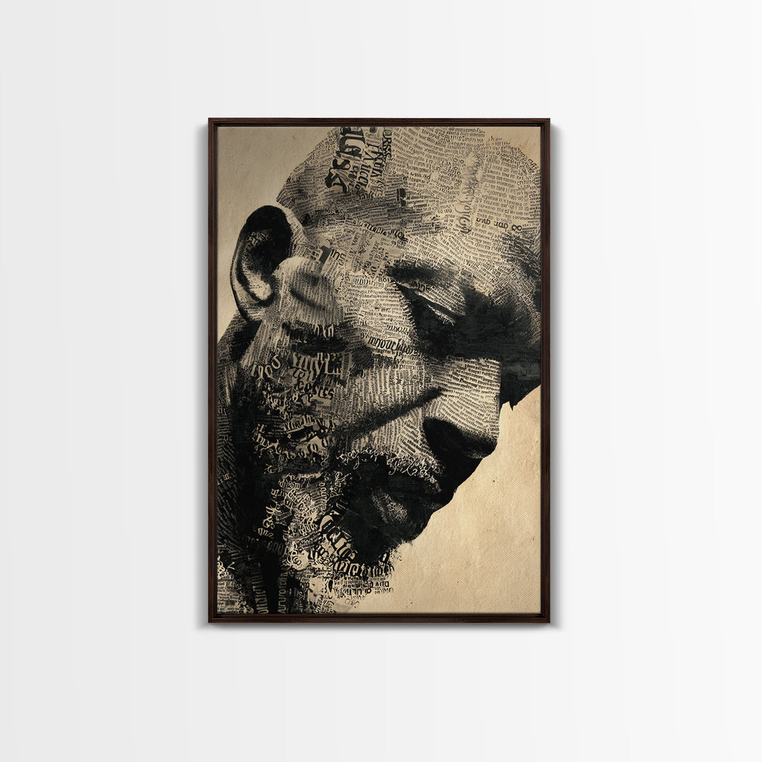 Sepia Black Man Profile With Typography Canvas Print, African Portrait, Black Man Wall Art, Afrocentric Decor, Gift For Him