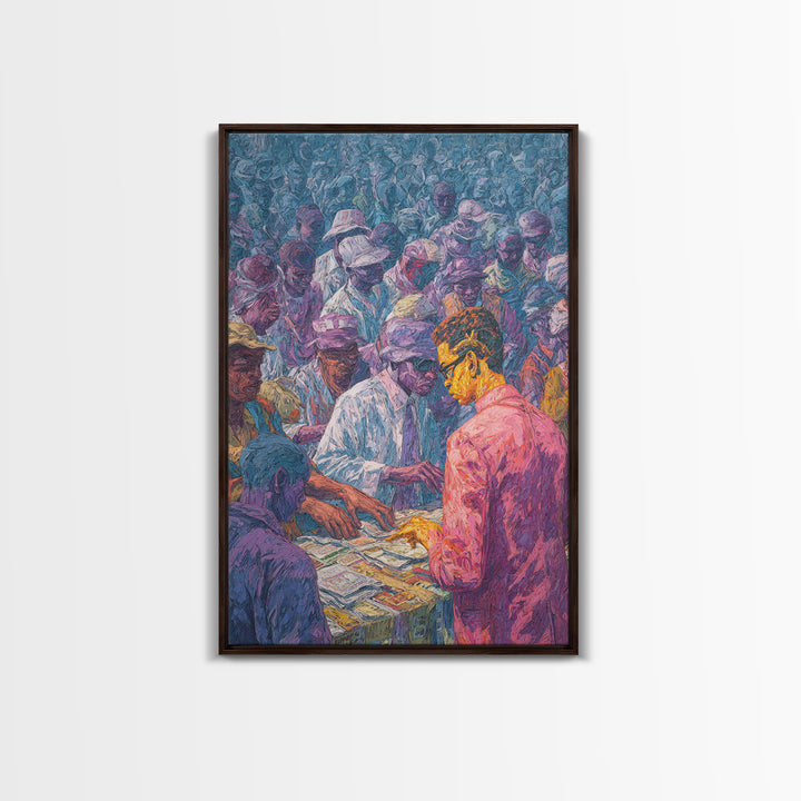 Vibrant Community Gathering Around Table Canvas Print, African Wall Art, Black Culture Art, Afrocentric Decor, Home Gift