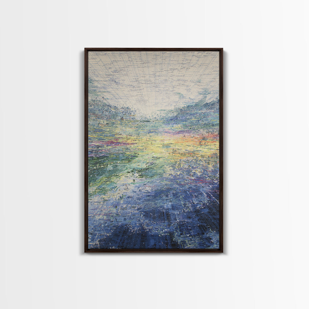 Luminous Abstract Horizon Landscape Wall Art, Blue Green Modern Canvas Print, Dreamy Nature Scene, Elegant Living Room Decor