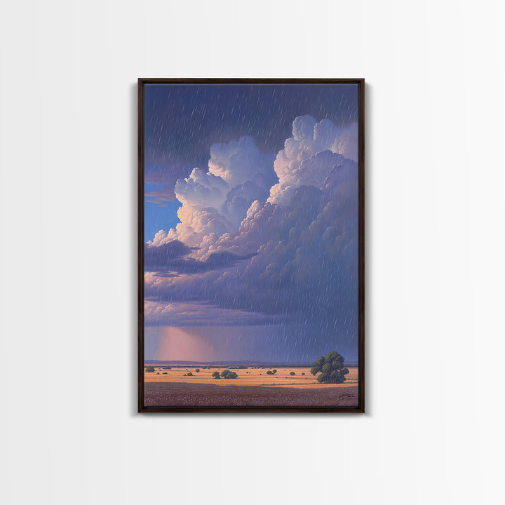 Rainstorm Over African Savanna Canvas Print, Dramatic Cloud Wall Art, Safari Landscape Decor, Dreamy Nature Scene Gift, Blue Sky