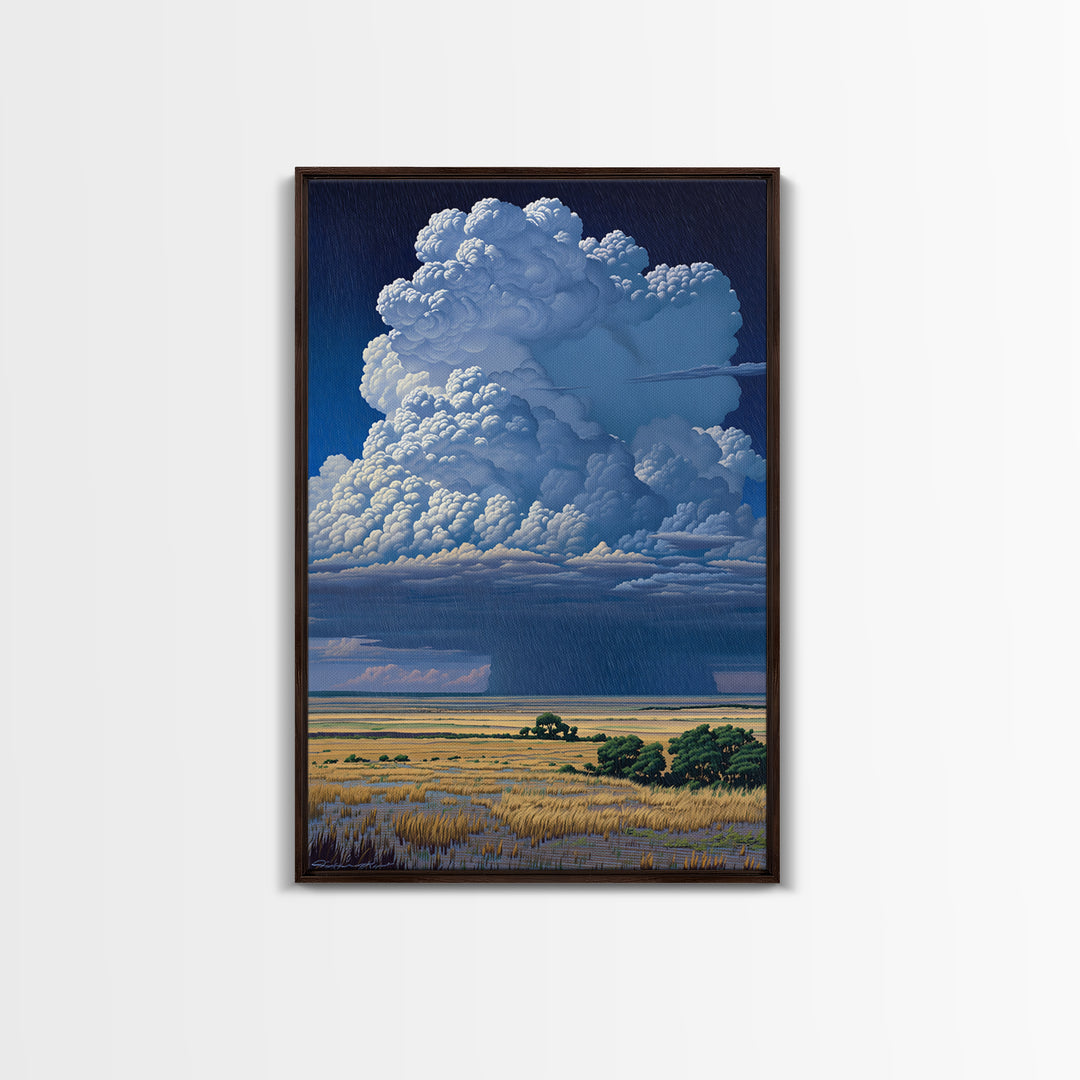 Towering Blue Thunderhead Over African Marsh Canvas Print, Serengeti Wall Art, Safari Decor, Bold Modern Home Decor Gift