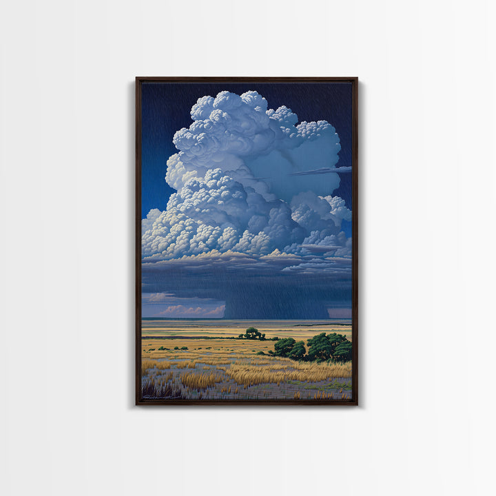 Towering Blue Thunderhead Over African Marsh Canvas Print, Serengeti Wall Art, Safari Decor, Bold Modern Home Decor Gift