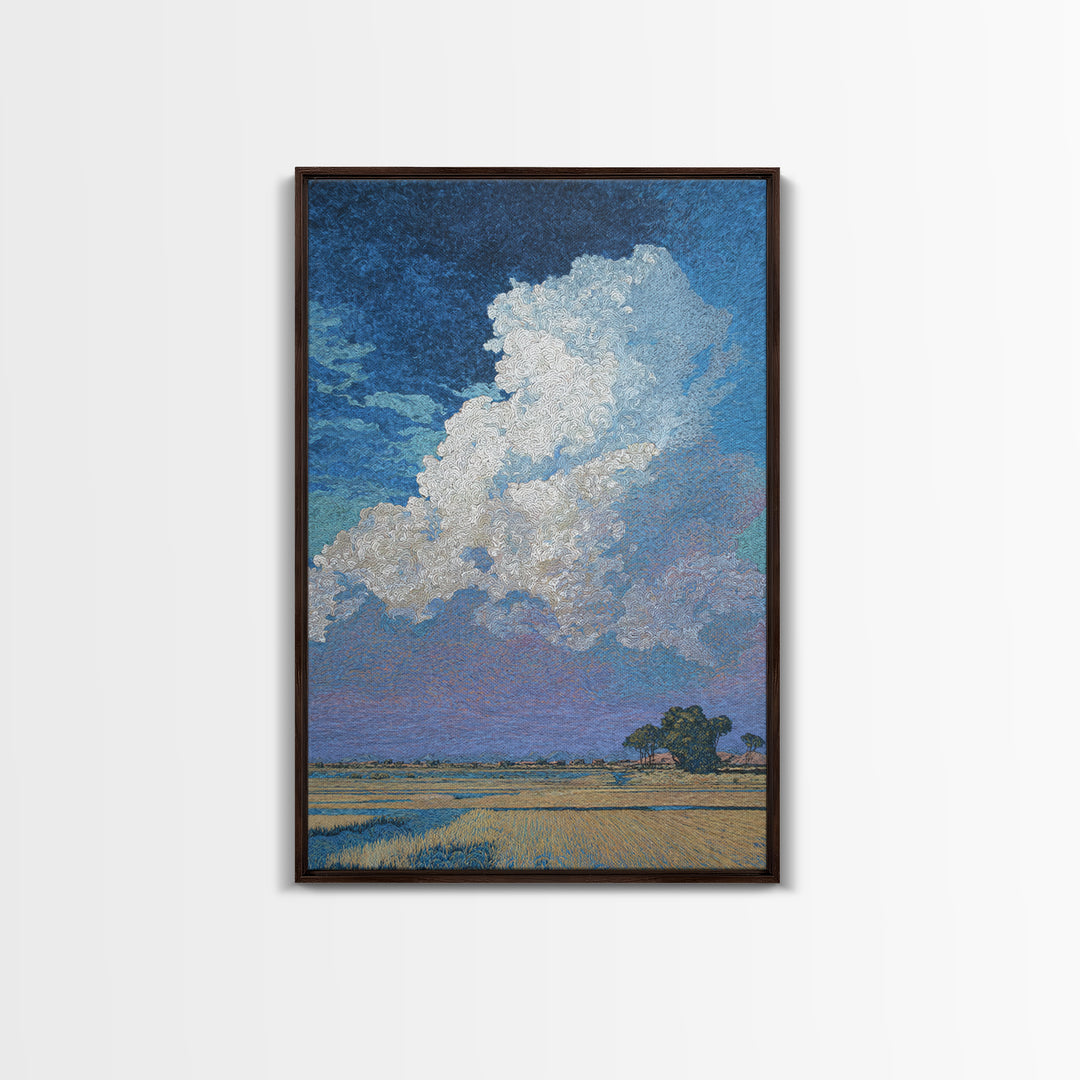 Bright African Fields With Lone Tree And White Cloud Wall Art, Landscape Canvas Print, Nature Scene Art, Elegant Home Decor