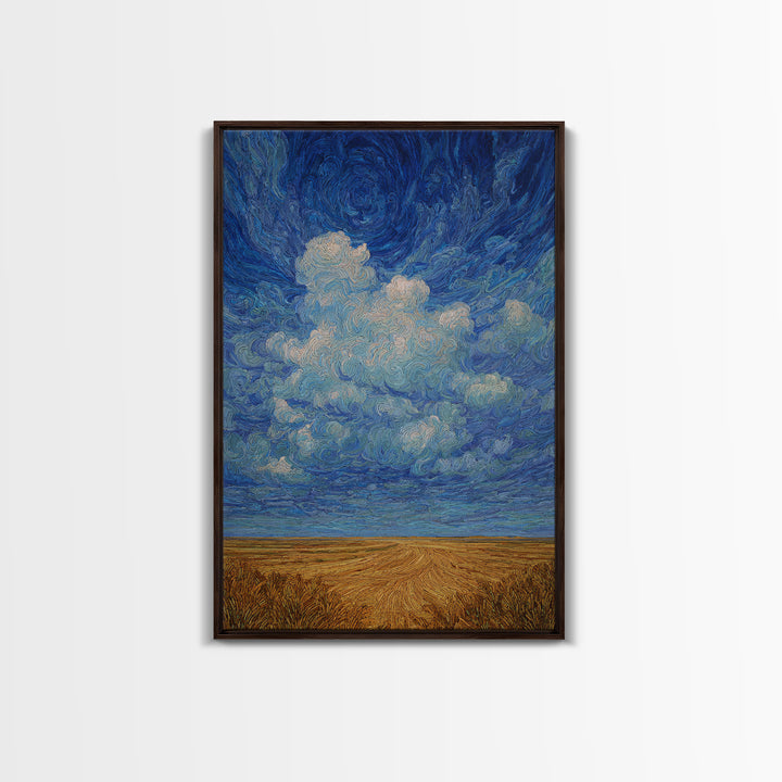 Swirling Blue Sky Over Golden African Plain Canvas Print, Abstract Landscape Wall Art, Dreamy Decor, Modern Home Decor Gift