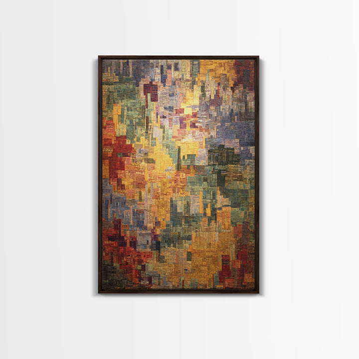 Luminous Woven City Mosaic Abstract Canvas Print, Contemporary Art, Modern Wall Art, Textured Art Print For Living Room Decor