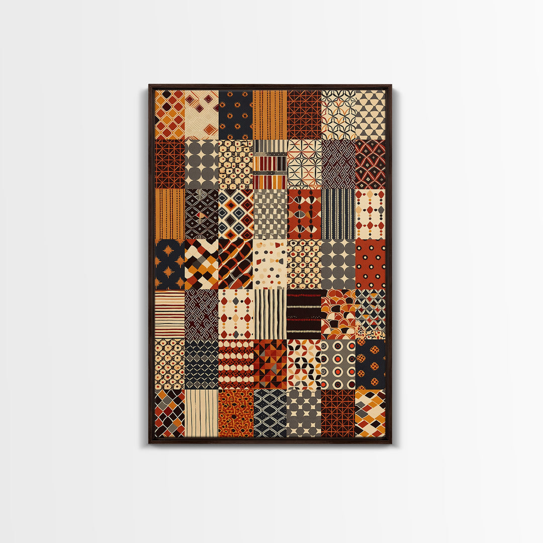 African Ankara Patchwork Fabric Pattern Wall Art, African Print, Tribal Art Decor, Boho Home Decor, Cultural Wall Decor Gift