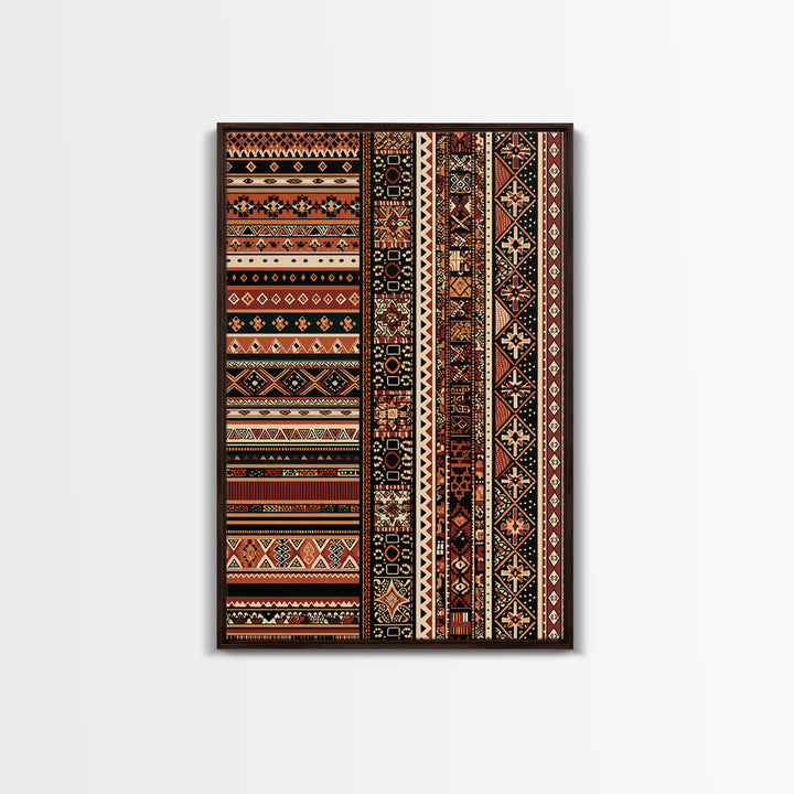 Terracotta Black Tribal Stripe Pattern Canvas Print, African Patterns, Ethnic Wall Decor, Boho African Wall Art Gift For Home