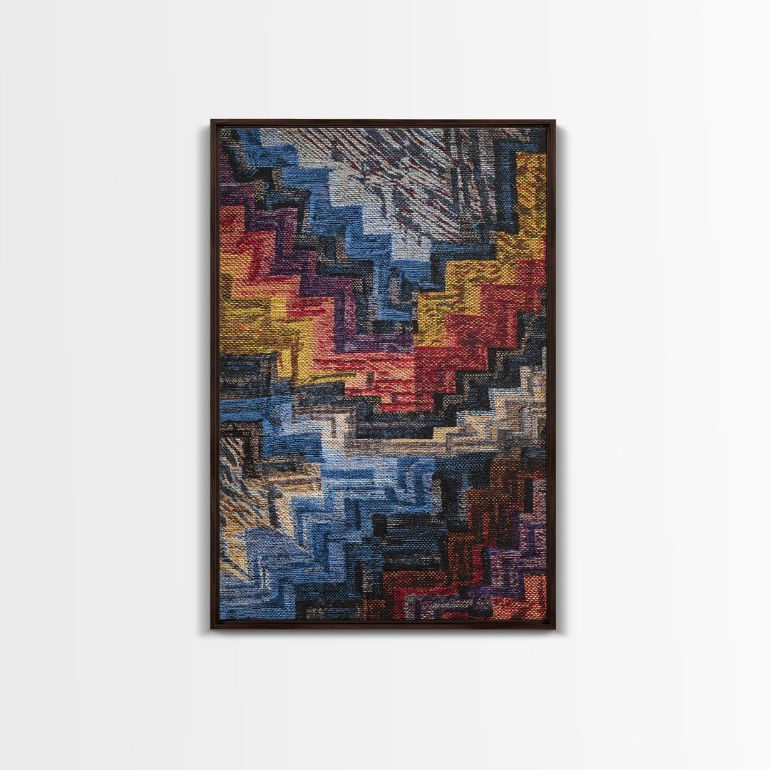 Bold Stepped Zigzag Textile Canvas Print, African Abstract, Geometric Wall Art, Vibrant Wall Decor, Tribal Art Gift For Home