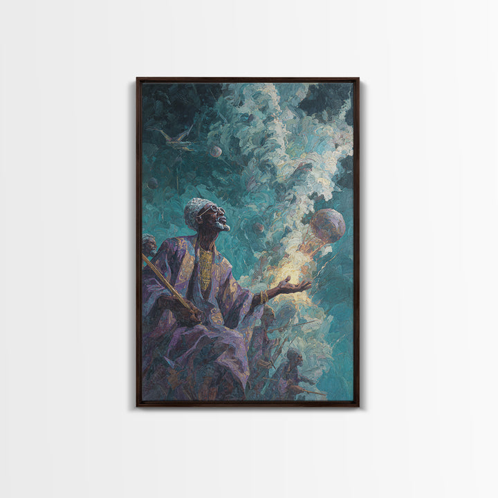Mystic African Elder With Glowing Orb Canvas Print, Afrocentric Wall Decor, Spiritual Black Art, Ancestral Shaman Portrait