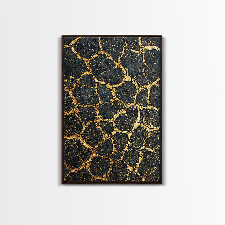 Black Gold Crackle Texture Wall Art, Abstract African Art Print, Luxury Canvas Decor, Earth Tone Modern Statement Piece Gift
