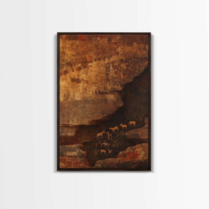 Ochre Cave Safari Herds Wall Art, African Safari Art, Earth Tone Wall Decor, Tribal Animal Print, Rustic Home Decor Gift