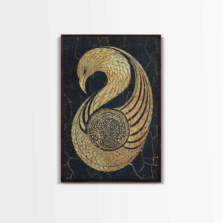 Gold Phoenix Bird Canvas Print, Black And Gold Art, African Inspired Wall Decor, Mythical Animal Art, Luxury Canvas Art Gift