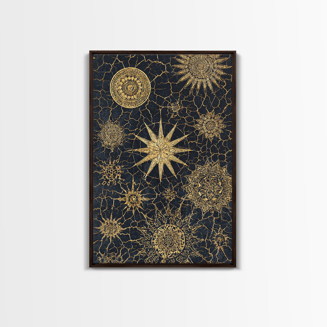 Gold Celestial Mandala Canvas Print, Black And Gold Abstract Wall Art, Spiritual Boho Decor, Modern Home Decor Gift, Large Decor Art
