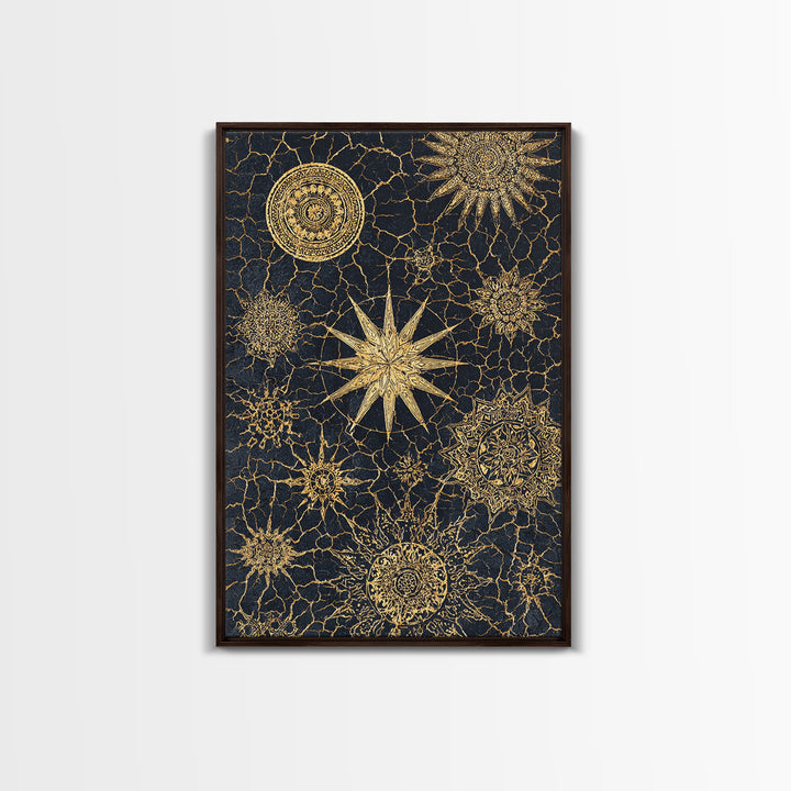 Gold Celestial Mandala Canvas Print, Black And Gold Abstract Wall Art, Spiritual Boho Decor, Modern Home Decor Gift, Large Decor Art
