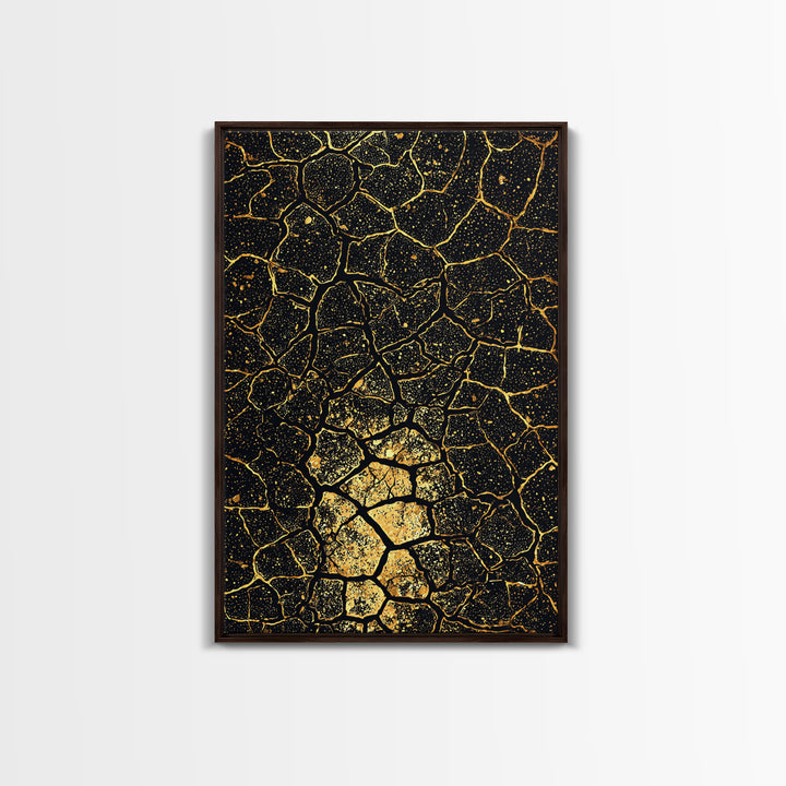 Black And Gold Crackle Abstract Wall Art, African Inspired Geometric Canvas Print, Luxury Art Decor, Modern Statement Piece