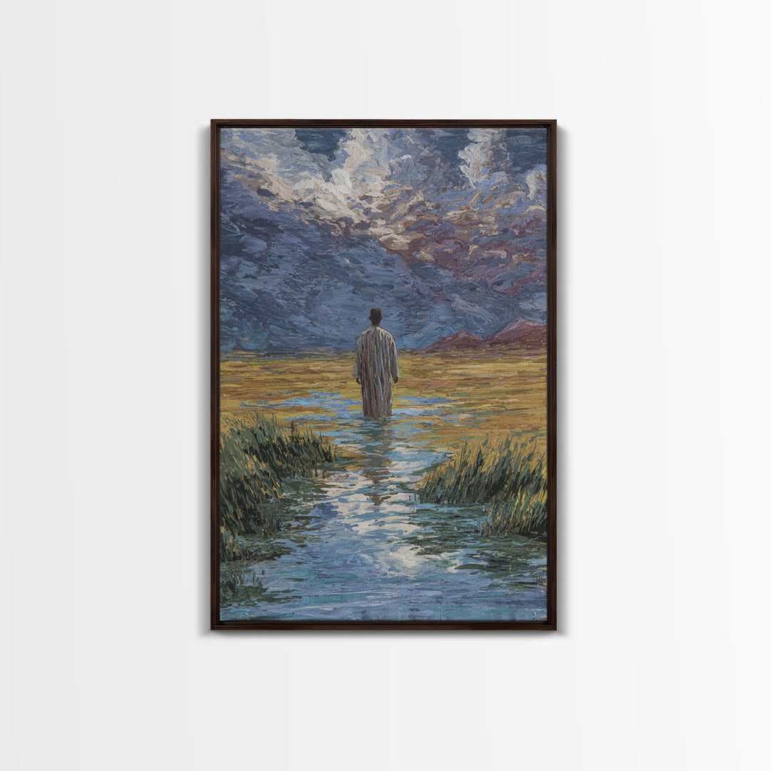 Lone Figure In Marsh Landscape Wall Art, African Landscape Canvas Print, Dreamy Nature Scene Art, Elegant Home Decor Gift