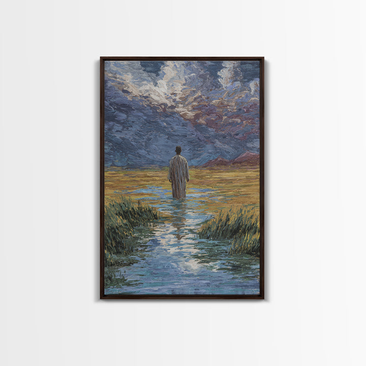 Lone Figure In Marsh Landscape Wall Art, African Landscape Canvas Print, Dreamy Nature Scene Art, Elegant Home Decor Gift