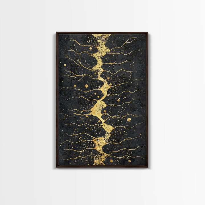 Gold Kintsugi River Abstract Wall Art, Black And Gold Art Print, Modern African Art Decor, Luxury Canvas Print For Living Room