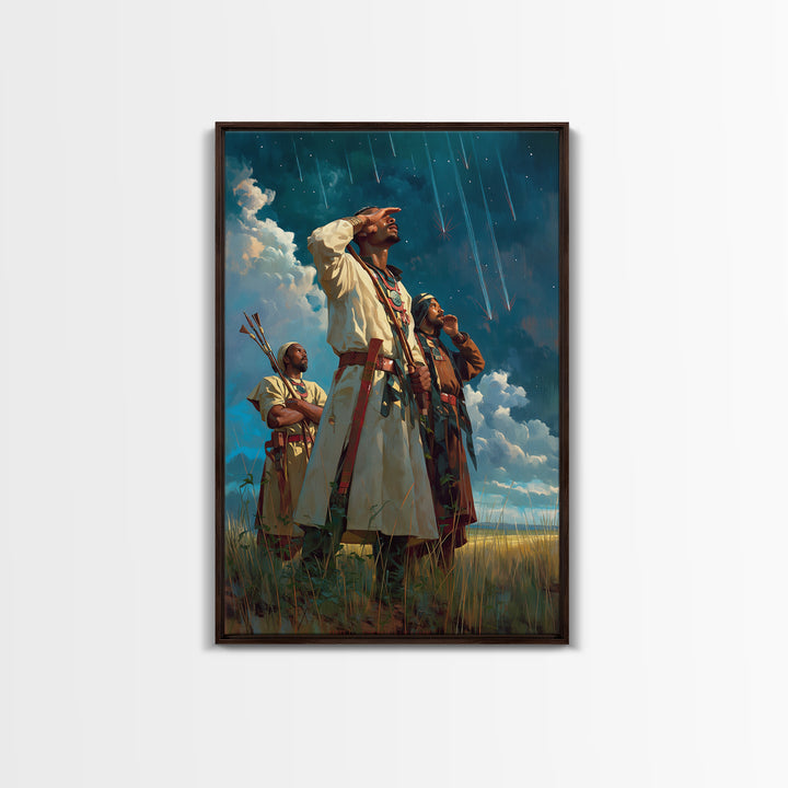 Sky Watchers In Tribal Robes Wall Art, African Warrior Art, Afrocentric Print, Cultural Home Decor, Statement Canvas Decor