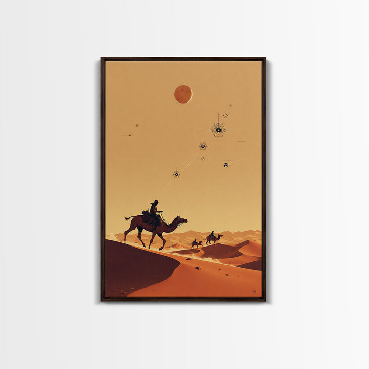 Camel Riders Beneath Red Moon Wall Art, African Travel Poster, Desert Caravan Print, Boho Safari Decor, Mystical Wall Art