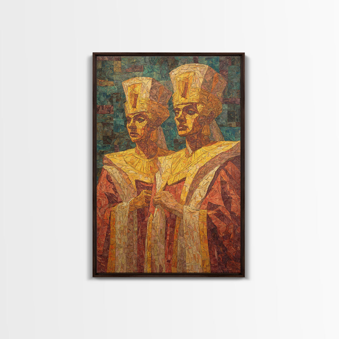 Regal African Queens In Mosaic Robes Wall Art, African Woman Art, Black Culture Art, Royal Portrait, Elegant Home Decor Gift