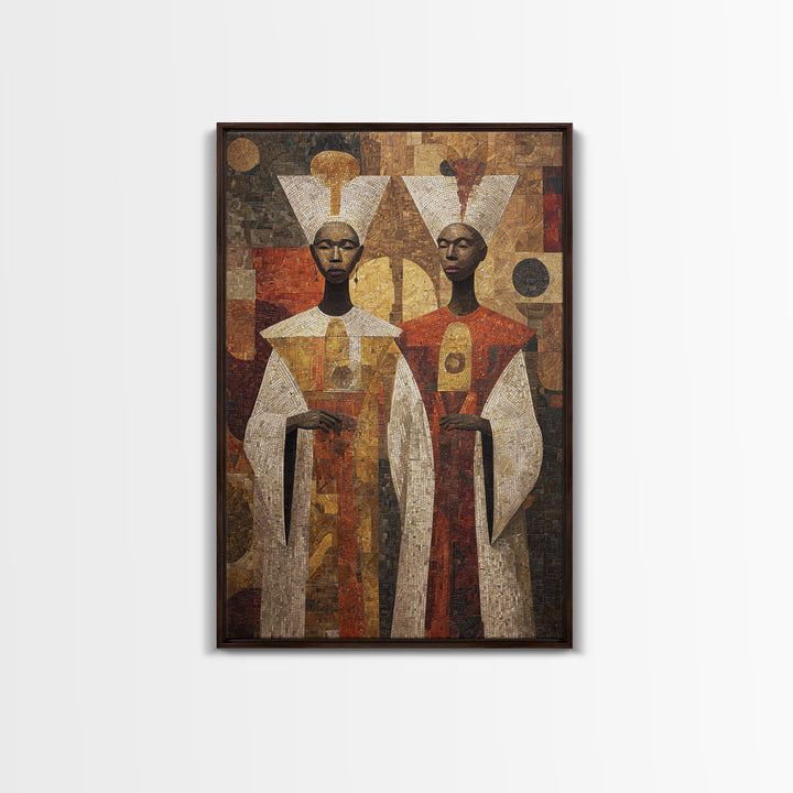 Geometric African Queens In Earth Tones Wall Art, African Abstract, Black Culture Art, Tribal Queen Art, Elegant Home Decor