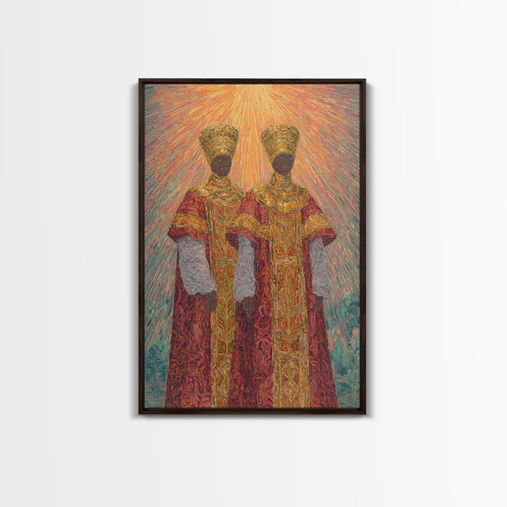 Two Radiant African Queens Canvas Print, Red Gold Royal Portrait, Afrocentric Wall Decor, African Women Art, Gift For Her
