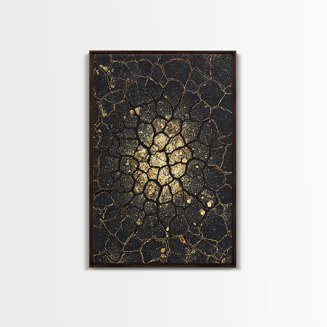 Black Gold Cracked Earth Abstract Wall Art, African Inspired Texture, Modern Canvas Art, Luxury Decor, Statement Wall Piece