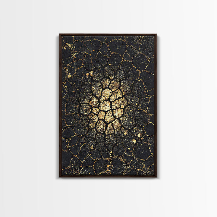 Black Gold Cracked Earth Abstract Wall Art, African Inspired Texture, Modern Canvas Art, Luxury Decor, Statement Wall Piece