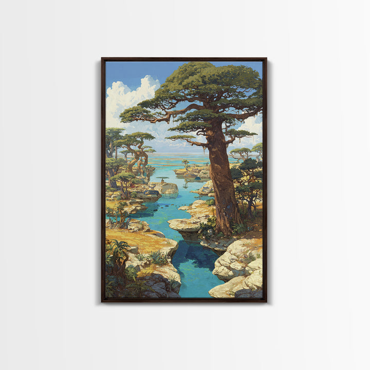 Baobab Trees By Turquoise Water Canvas Print, African Landscape, Serengeti Wall Art, Nature Scene Art, Safari Decor Gift