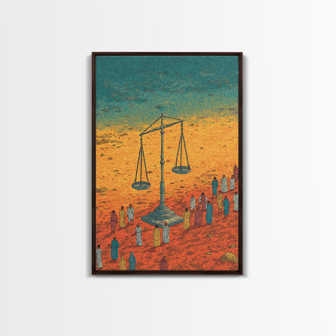 Desert Justice Scales With Robed Figures Wall Art, African Culture Art Print, Afrocentric Decor, Statement Living Room Decor