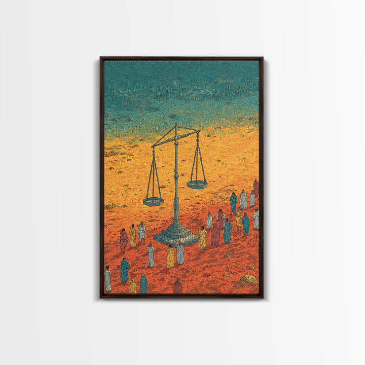 Desert Justice Scales With Robed Figures Wall Art, African Culture Art Print, Afrocentric Decor, Statement Living Room Decor