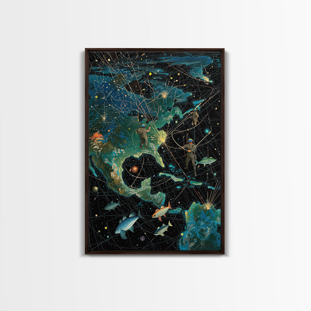 Cosmic North America Astronaut Map Canvas Print, Afrofuturism Wall Art, Modern Adventure Poster For Home Office Decor Gift