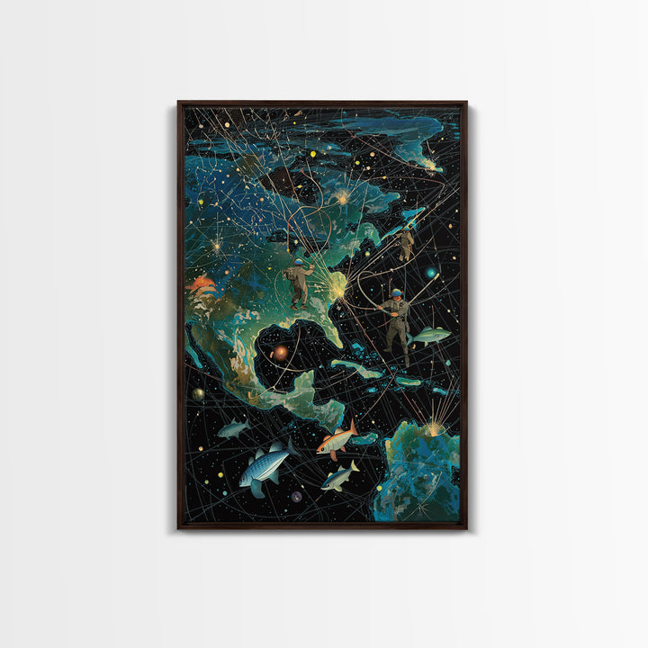 Cosmic North America Astronaut Map Canvas Print, Afrofuturism Wall Art, Modern Adventure Poster For Home Office Decor Gift