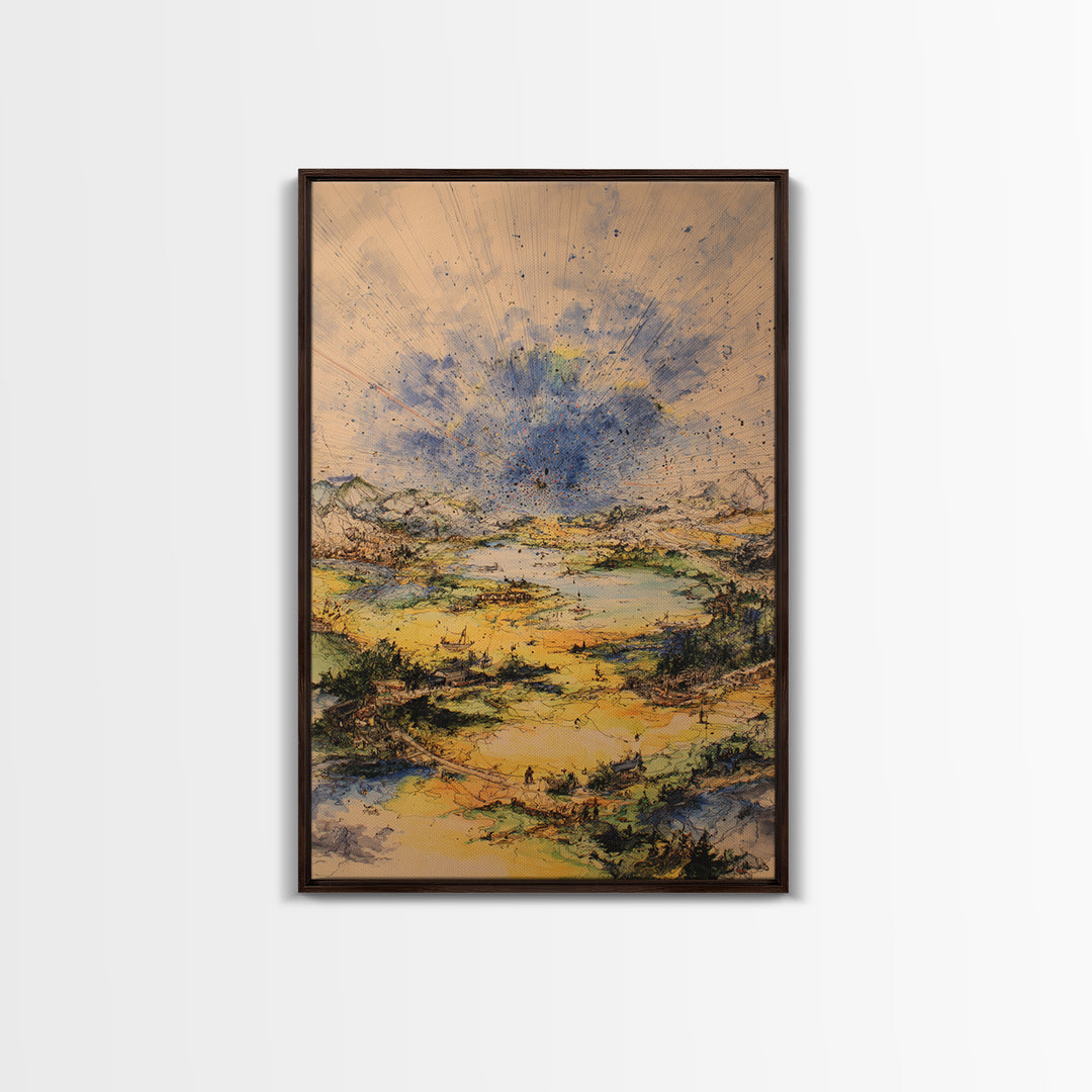 Golden Valley Storm Burst Canvas Print, Abstract Landscape Wall Art, Earth Tone Modern Home Decor For Living Room And Office Gift