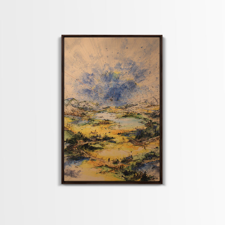 Golden Valley Storm Burst Canvas Print, Abstract Landscape Wall Art, Earth Tone Modern Home Decor For Living Room And Office Gift