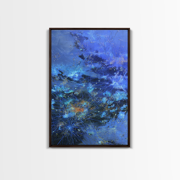 Blue Abstract City Lights Network Canvas Print, Digital Wall Art, Modern Starry Statement Decor For Office And Home Gift